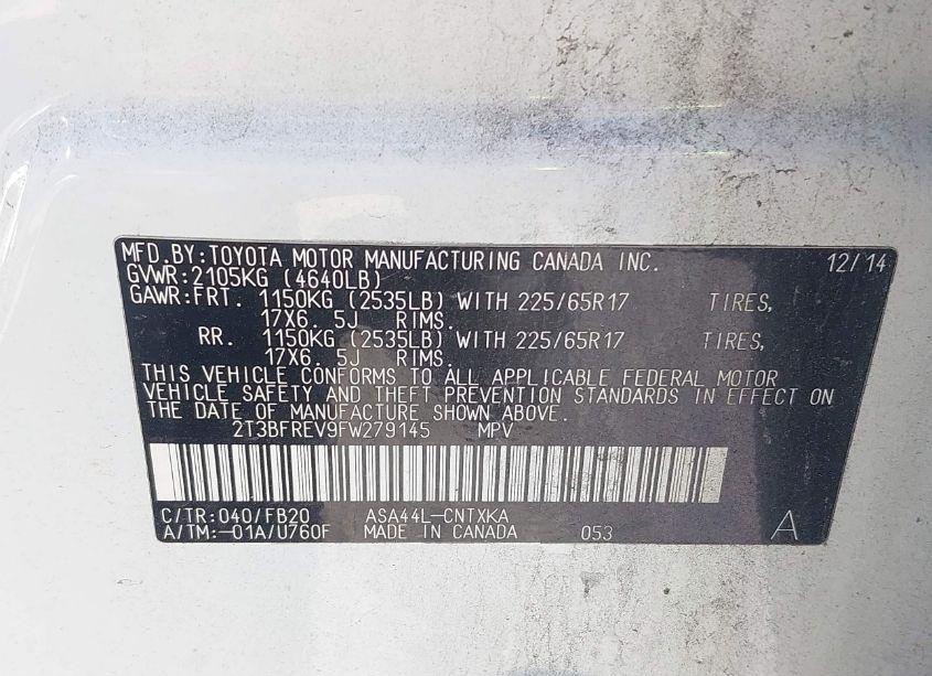 Photo 9 of 2015 Toyota Rav4 LE (VIN 2T3BFREV9FW279145)