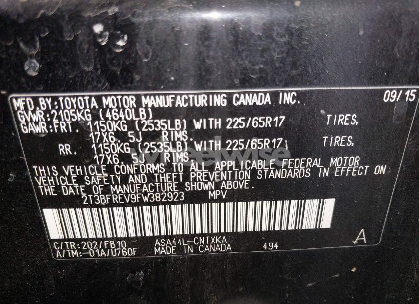 Photo 9 of 2015 Toyota Rav4 LE (VIN 2T3BFREV9FW382923)