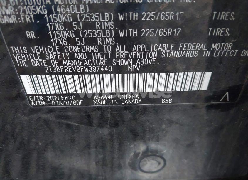 Photo 9 of 2015 Toyota Rav4 LE (VIN 2T3BFREV9FW397440)