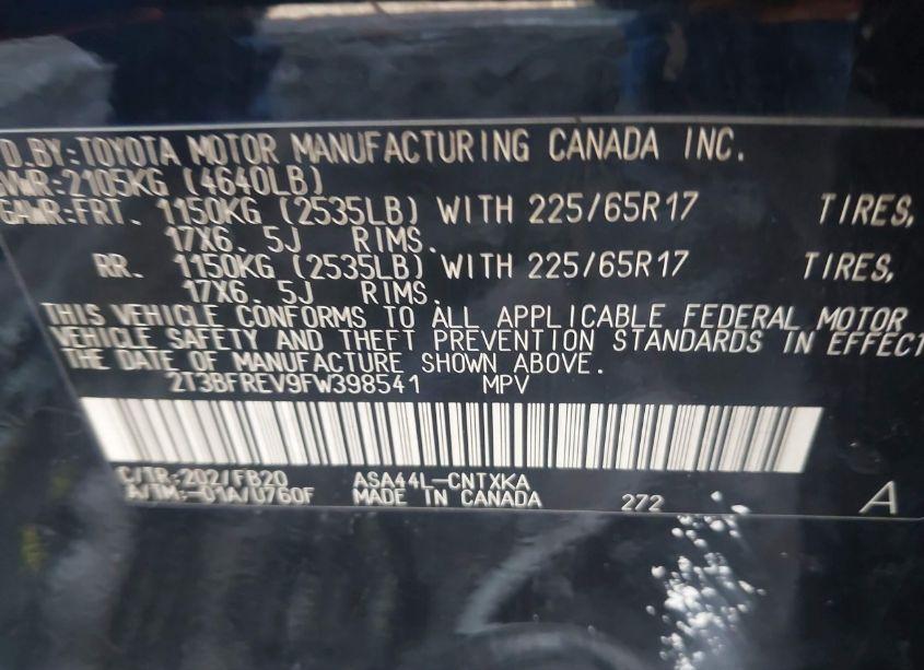 Photo 9 of 2015 Toyota Rav4 LE (VIN 2T3BFREV9FW398541)