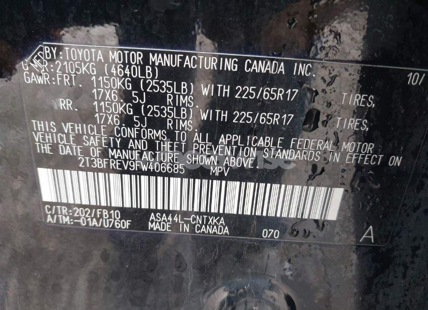 Photo 9 of 2015 Toyota Rav4 LE (VIN 2T3BFREV9FW406685)