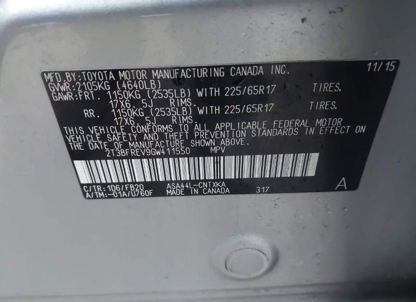 Photo 9 of 2016 Toyota Rav4 LE (VIN 2T3BFREV9GW411550)