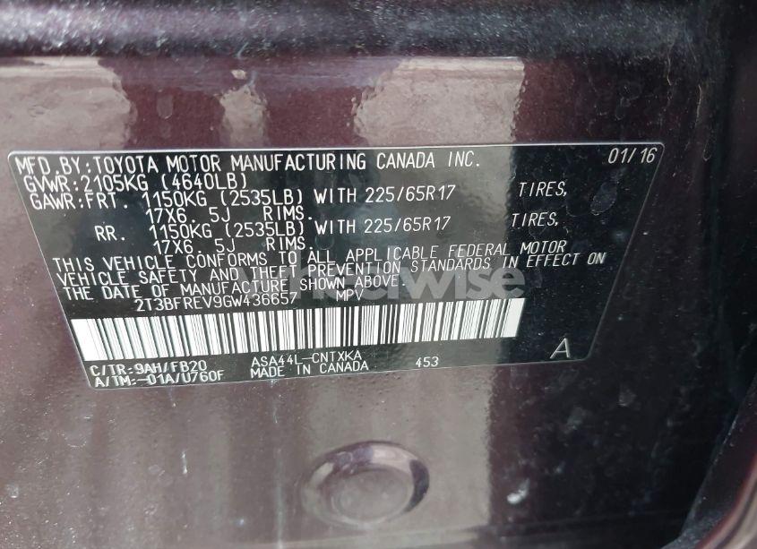 Photo 9 of 2016 Toyota Rav4 LE (VIN 2T3BFREV9GW436657)