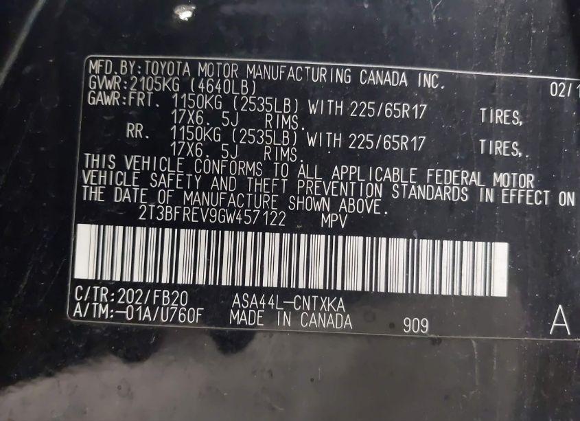 Photo 9 of 2016 Toyota Rav4 LE (VIN 2T3BFREV9GW457122)