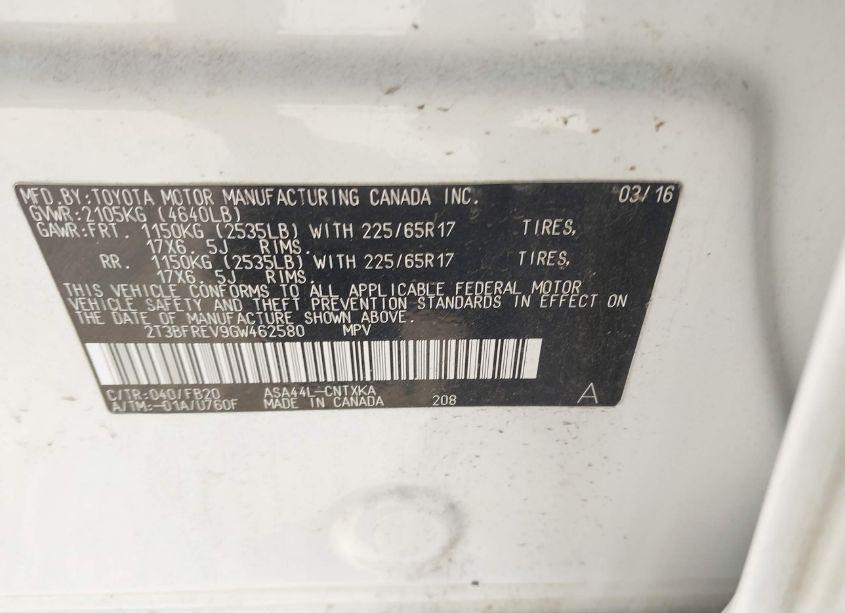 Photo 9 of 2016 Toyota Rav4 LE (VIN 2T3BFREV9GW462580)