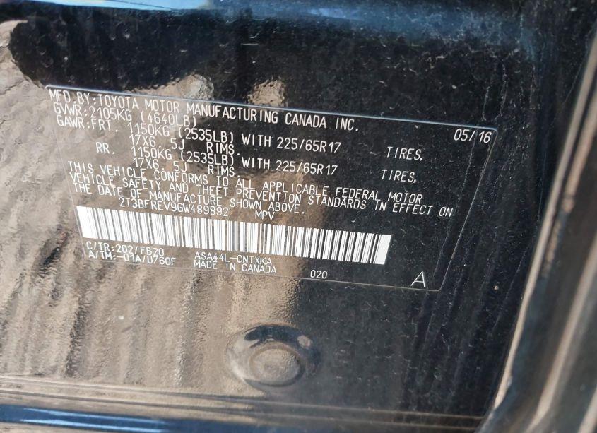 Photo 9 of 2016 Toyota Rav4 LE (VIN 2T3BFREV9GW489892)