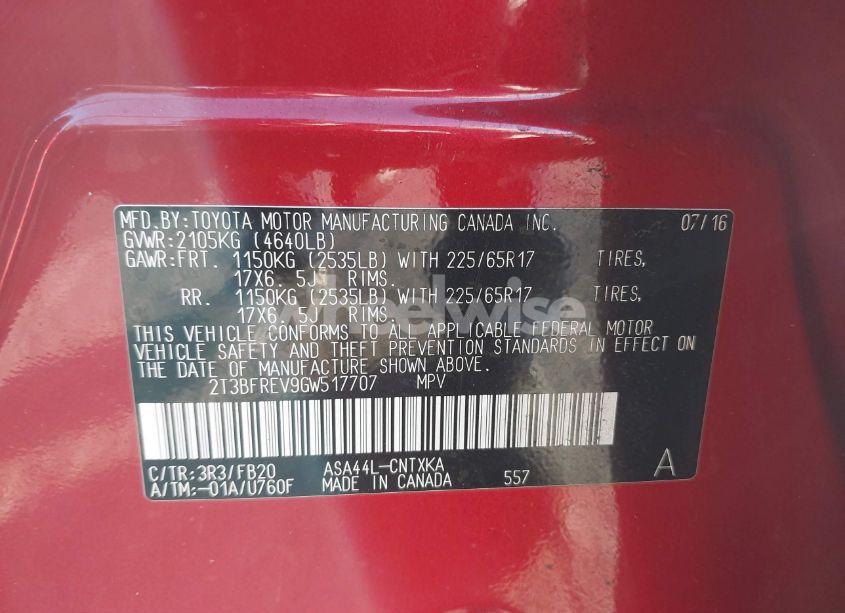 Photo 9 of 2016 Toyota Rav4 LE (VIN 2T3BFREV9GW517707)