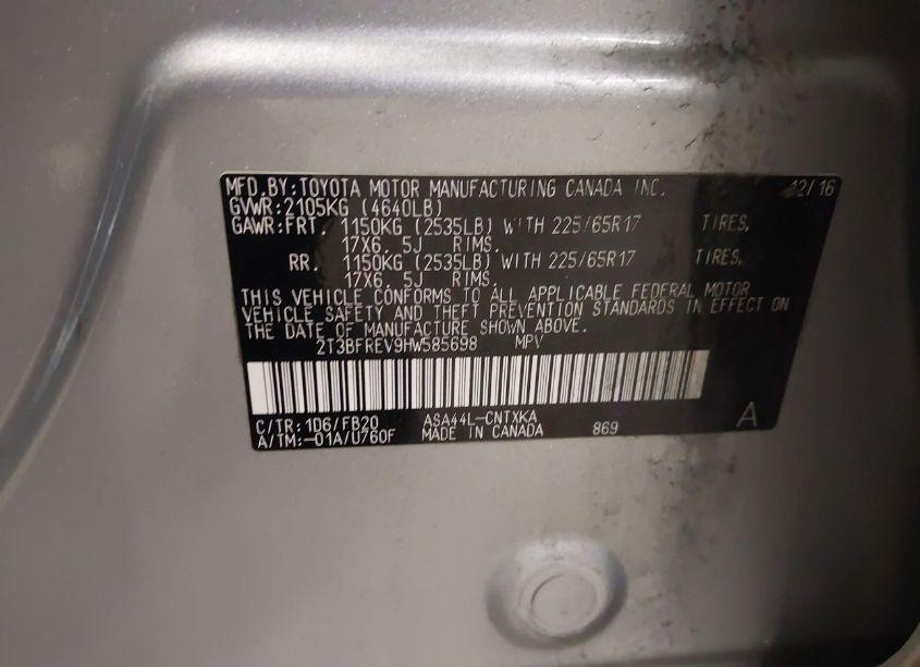 Photo 9 of 2017 Toyota Rav4 LE (VIN 2T3BFREV9HW585698)