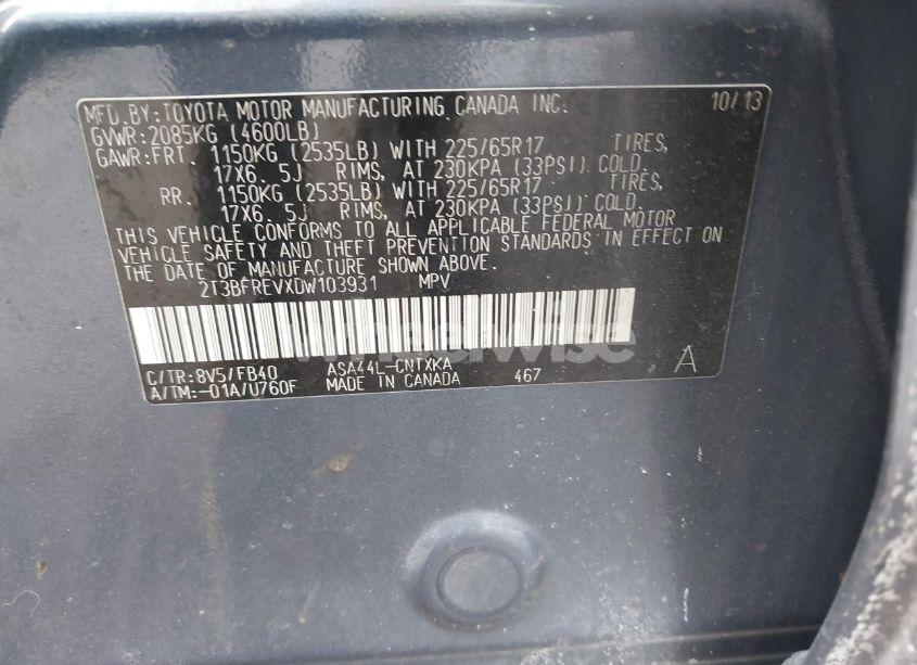 Photo 9 of 2013 Toyota Rav4 LE (VIN 2T3BFREVXDW103931)