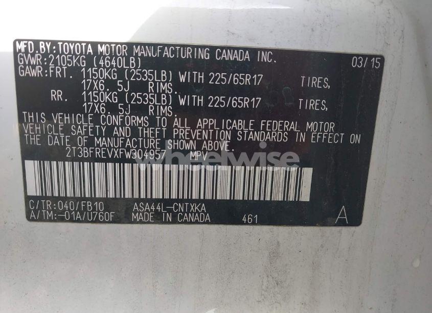 Photo 9 of 2015 Toyota Rav4 LE (VIN 2T3BFREVXFW304957)