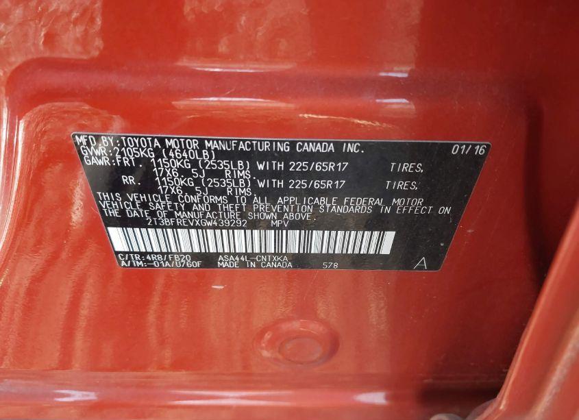 Photo 9 of 2016 Toyota Rav4 LE (VIN 2T3BFREVXGW439292)