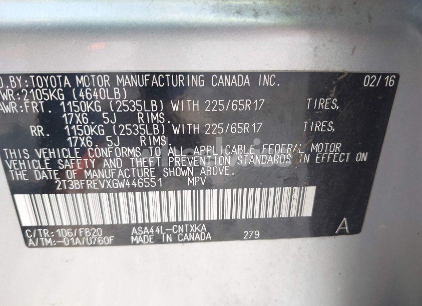 Photo 9 of 2016 Toyota Rav4 LE (VIN 2T3BFREVXGW446551)