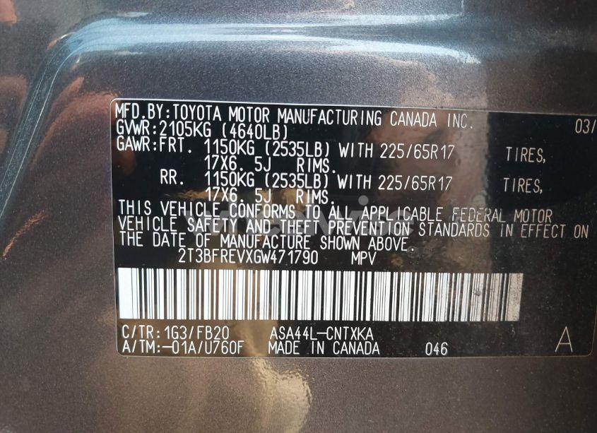 Photo 9 of 2016 Toyota Rav4 LE (VIN 2T3BFREVXGW471790)