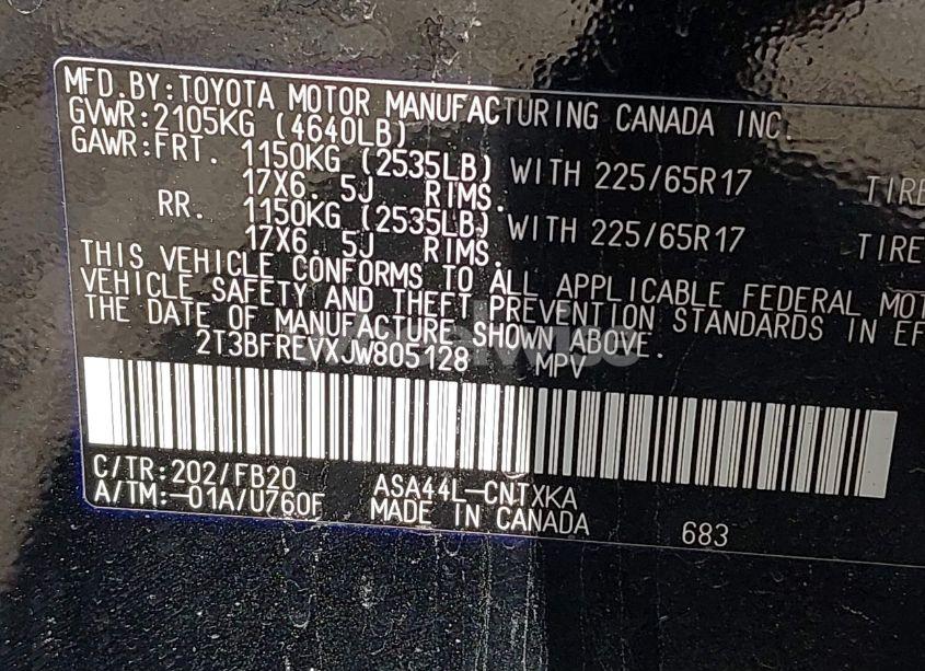 Photo 9 of 2018 Toyota Rav4 LE (VIN 2T3BFREVXJW805128)