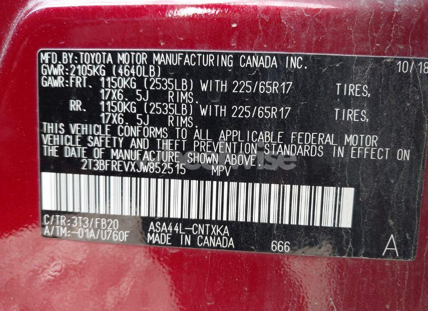 Photo 9 of 2018 Toyota Rav4 LE (VIN 2T3BFREVXJW852515)