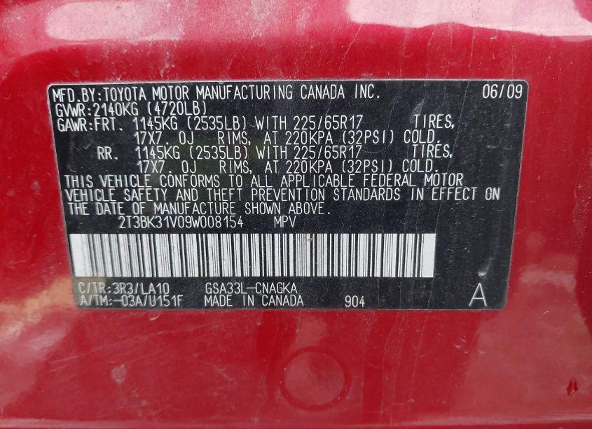 Photo 9 of 2009 Toyota Rav4 LIMITED (VIN 2T3BK31V09W008154)