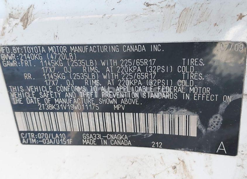 Photo 9 of 2009 Toyota Rav4 LIMITED (VIN 2T3BK31V19W011175)