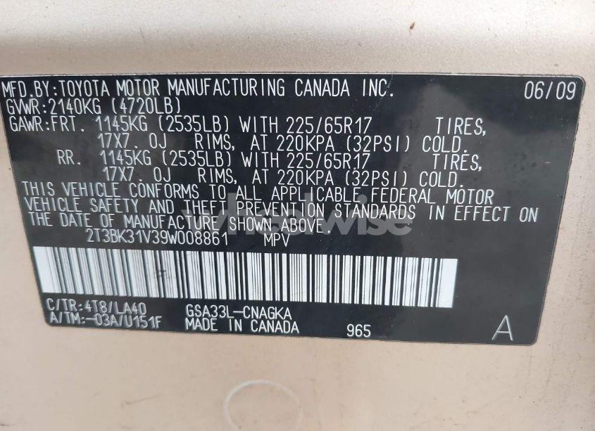 Photo 9 of 2009 Toyota Rav4 LIMITED (VIN 2T3BK31V39W008861)