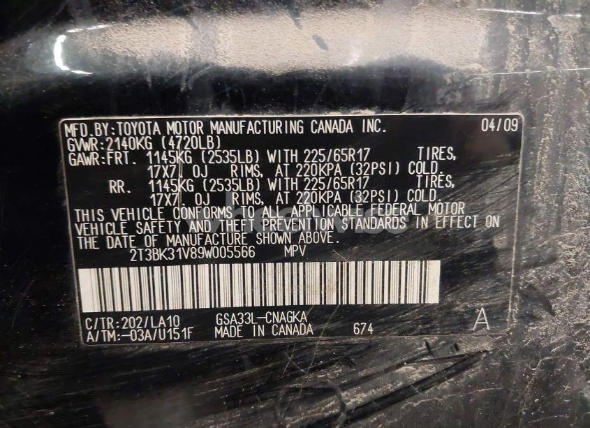 Photo 9 of 2009 Toyota Rav4 LIMITED (VIN 2T3BK31V89W005566)