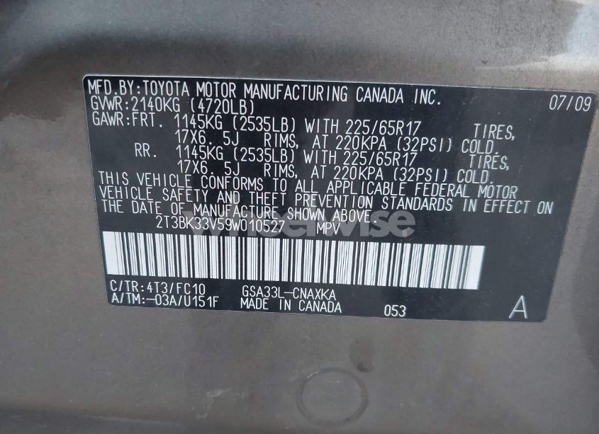 Photo 9 of 2009 Toyota Rav4 BASE V6 (VIN 2T3BK33V59W010527)