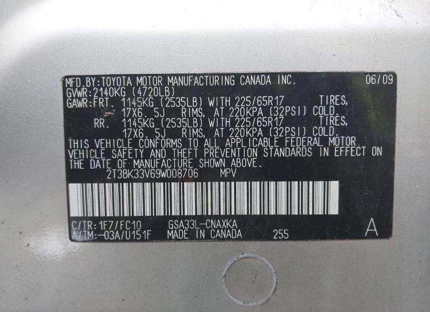 Photo 9 of 2009 Toyota Rav4 BASE V6 (VIN 2T3BK33V69W008706)
