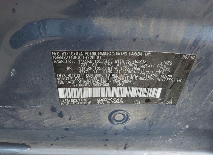 Photo 9 of 2010 Toyota Rav4 (VIN 2T3BK4DV1AW034509)