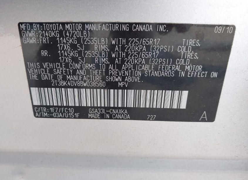 Photo 9 of 2011 Toyota Rav4 BASE V6 (VIN 2T3BK4DV8BW038560)