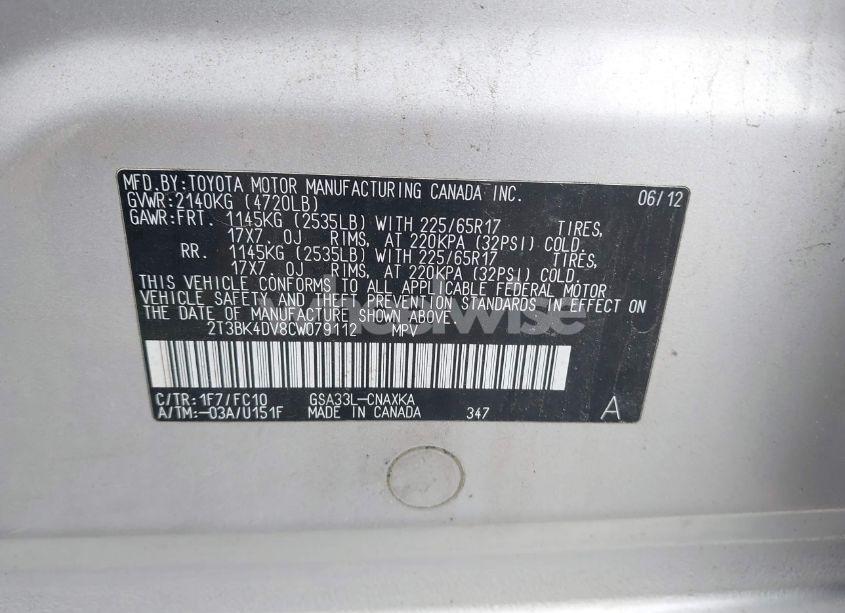 Photo 9 of 2012 Toyota Rav4 BASE V6 (VIN 2T3BK4DV8CW079112)