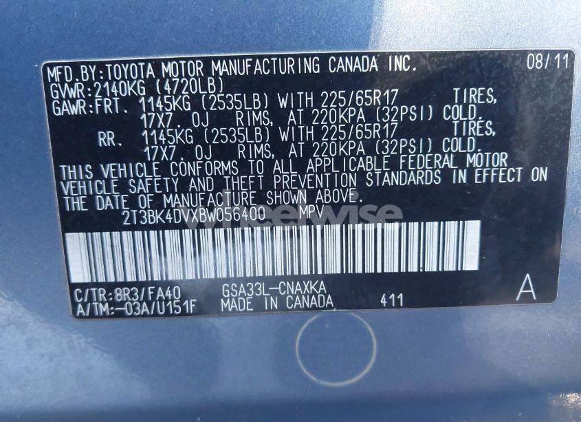 Photo 9 of 2011 Toyota Rav4 BASE V6 (VIN 2T3BK4DVXBW056400)