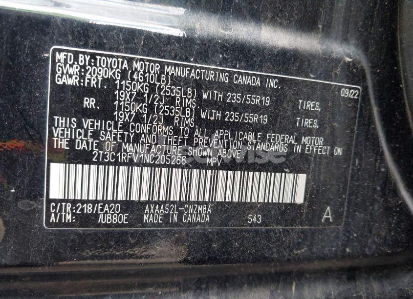 Photo 9 of 2022 Toyota Rav4 XLE PREMIUM (VIN 2T3C1RFV1NC205266)