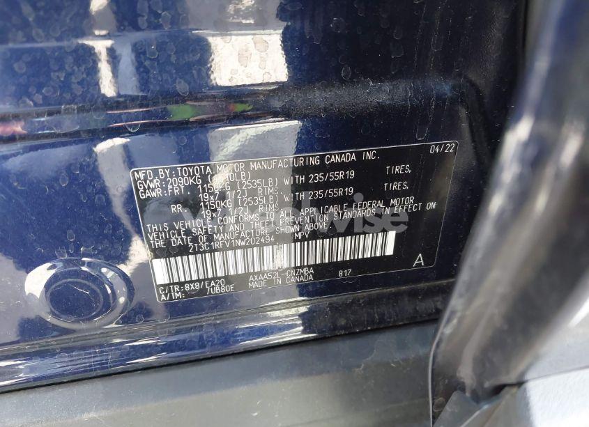 Photo 9 of 2022 Toyota Rav4 XLE PREMIUM (VIN 2T3C1RFV1NW202494)