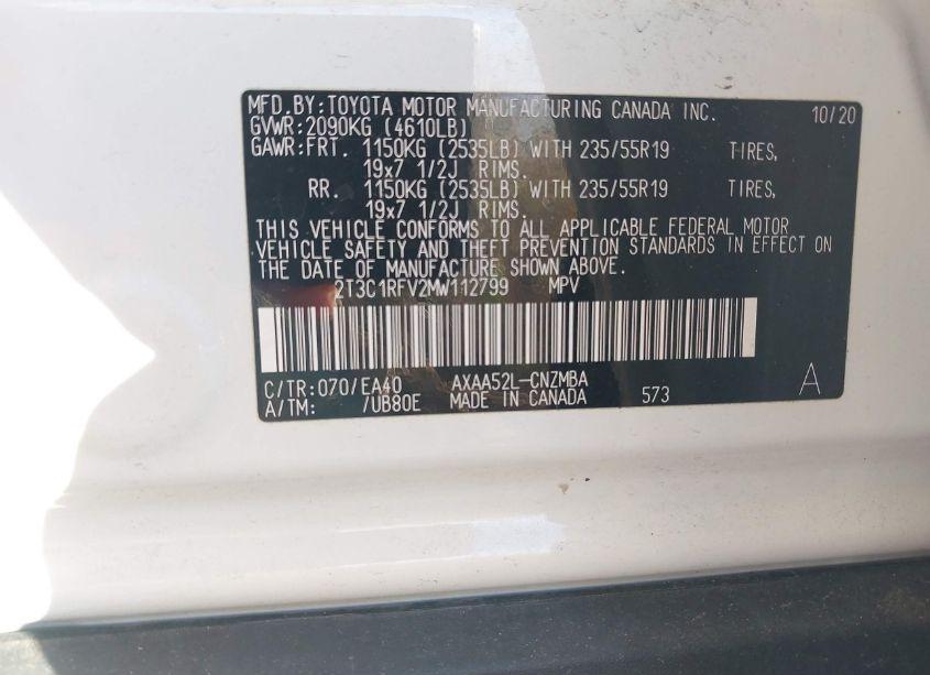 Photo 9 of 2021 Toyota Rav4 XLE PREMIUM (VIN 2T3C1RFV2MW112799)