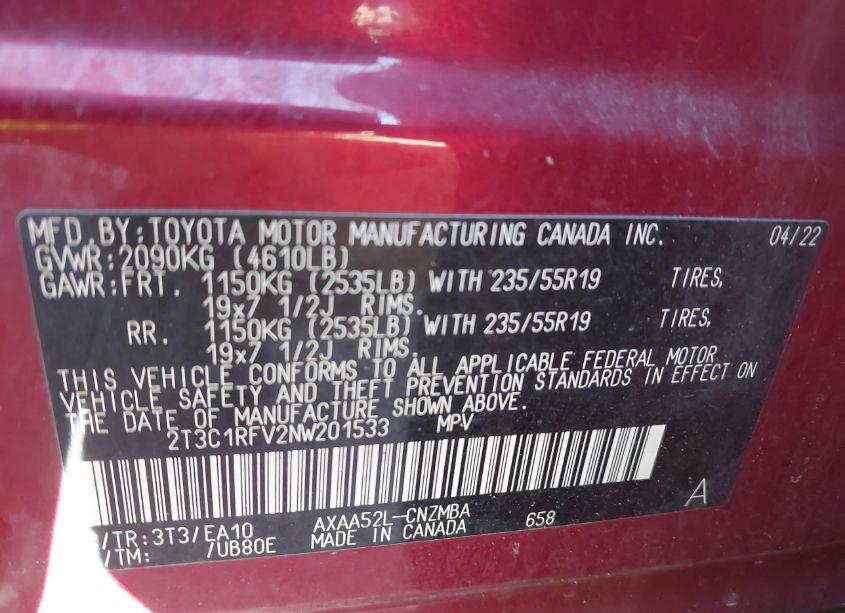 Photo 9 of 2022 Toyota Rav4 XLE PREMIUM (VIN 2T3C1RFV2NW201533)