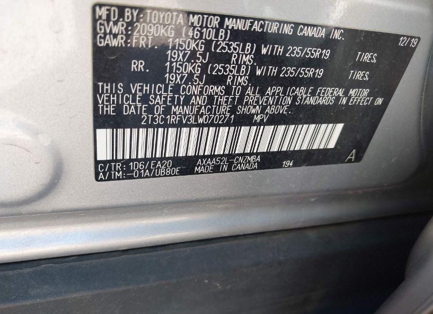 Photo 9 of 2020 Toyota Rav4 XLE PREMIUM (VIN 2T3C1RFV3LW070271)