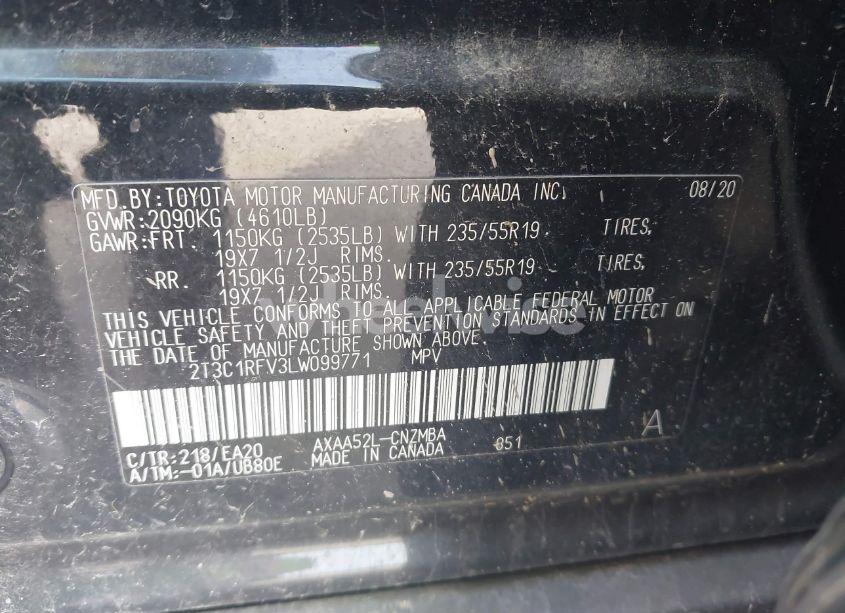 Photo 9 of 2020 Toyota Rav4 XLE PREMIUM (VIN 2T3C1RFV3LW099771)