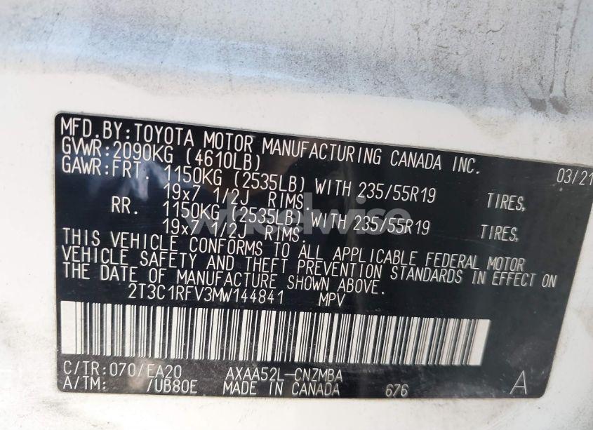 Photo 9 of 2021 Toyota Rav4 XLE PREMIUM (VIN 2T3C1RFV3MW144841)