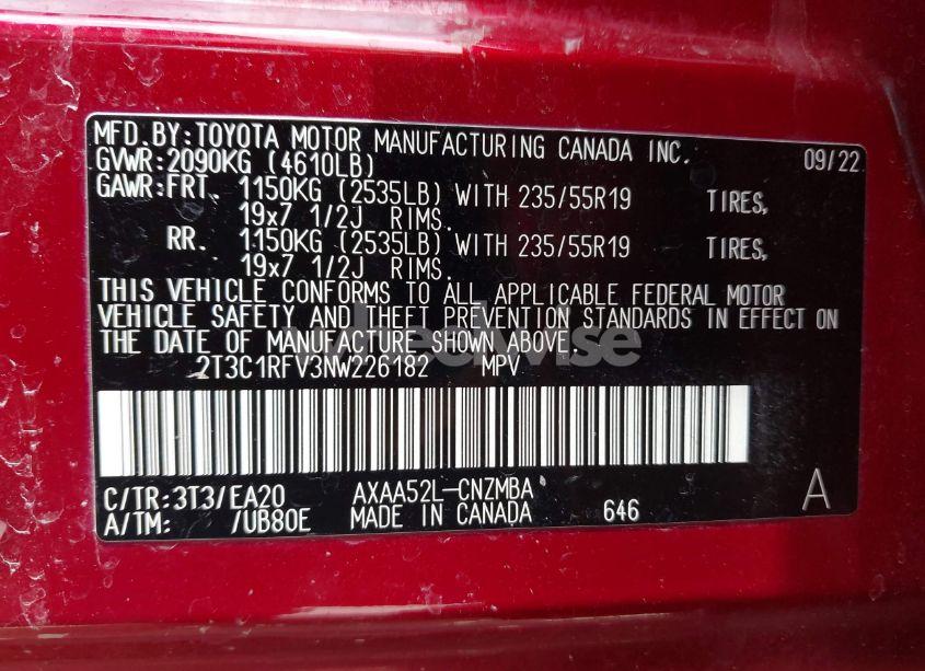 Photo 9 of 2022 Toyota Rav4 XLE PREMIUM (VIN 2T3C1RFV3NW226182)