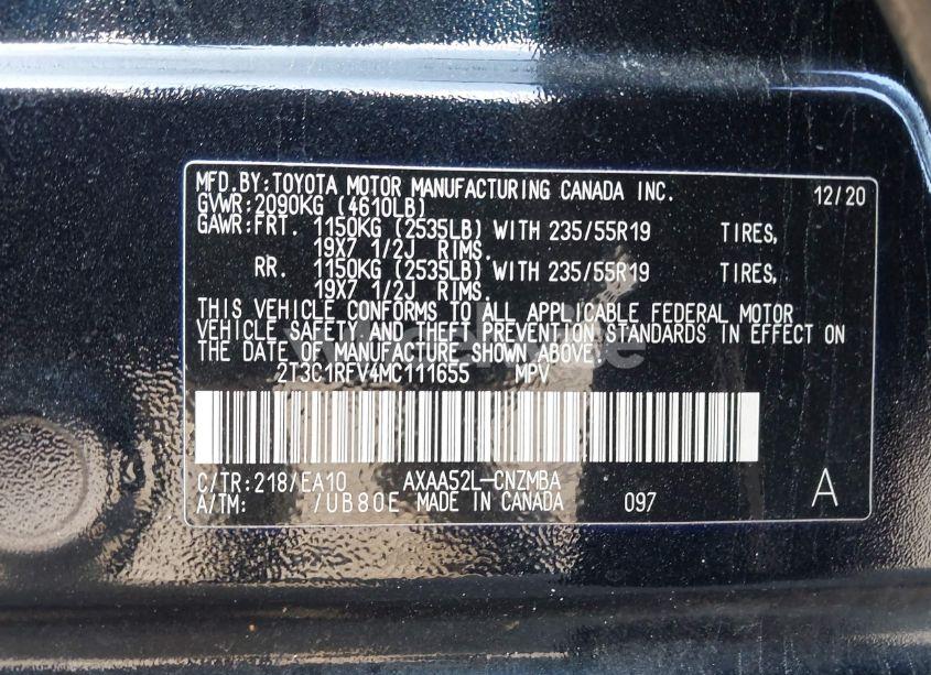 Photo 9 of 2021 Toyota Rav4 XLE PREMIUM (VIN 2T3C1RFV4MC111655)