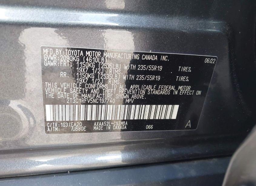 Photo 9 of 2022 Toyota Rav4 XLE PREMIUM (VIN 2T3C1RFV5NC197740)