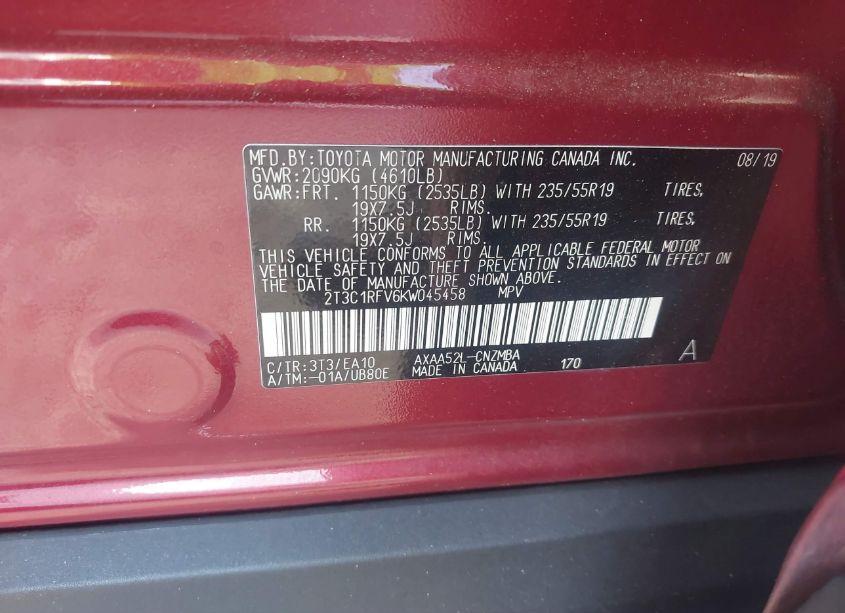 Photo 9 of 2019 Toyota Rav4 XLE PREMIUM (VIN 2T3C1RFV6KW045458)