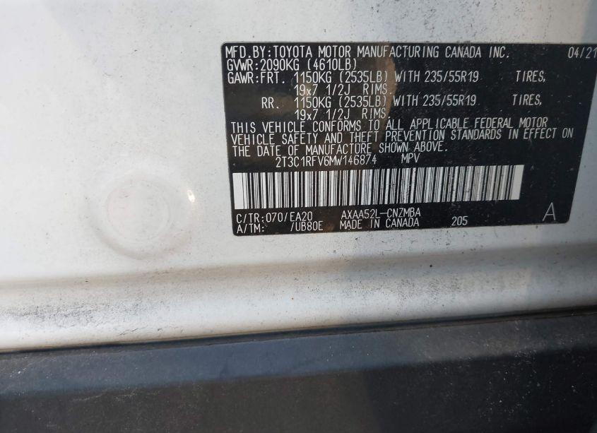 Photo 9 of 2021 Toyota Rav4 XLE PREMIUM (VIN 2T3C1RFV6MW146874)