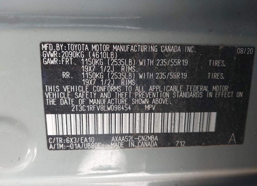 Photo 9 of 2020 Toyota Rav4 XLE PREMIUM (VIN 2T3C1RFV8LW098454)