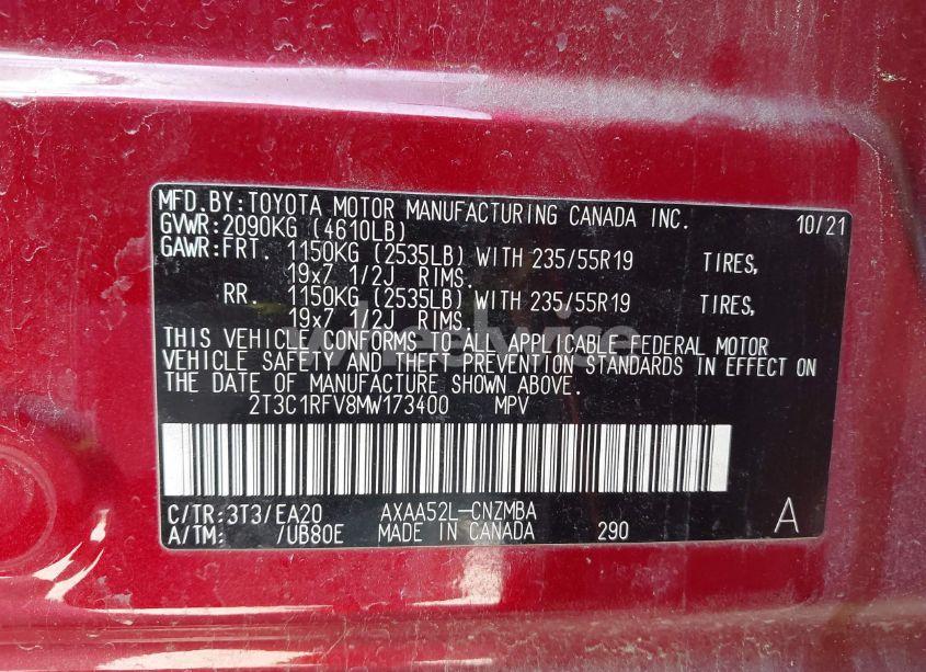 Photo 9 of 2021 Toyota Rav4 XLE PREMIUM (VIN 2T3C1RFV8MW173400)