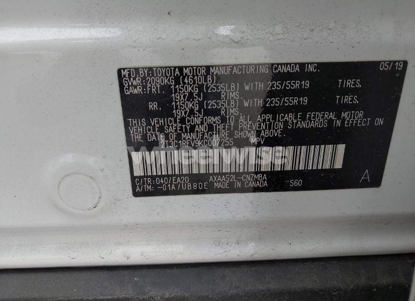 Photo 9 of 2019 Toyota Rav4 XLE PREMIUM (VIN 2T3C1RFV9KC007255)