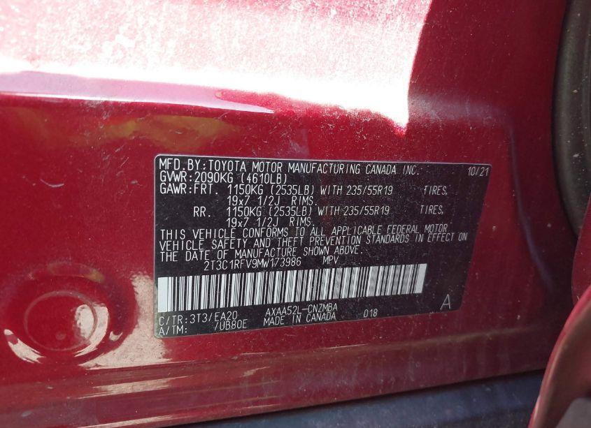 Photo 9 of 2021 Toyota Rav4 XLE PREMIUM (VIN 2T3C1RFV9MW173986)