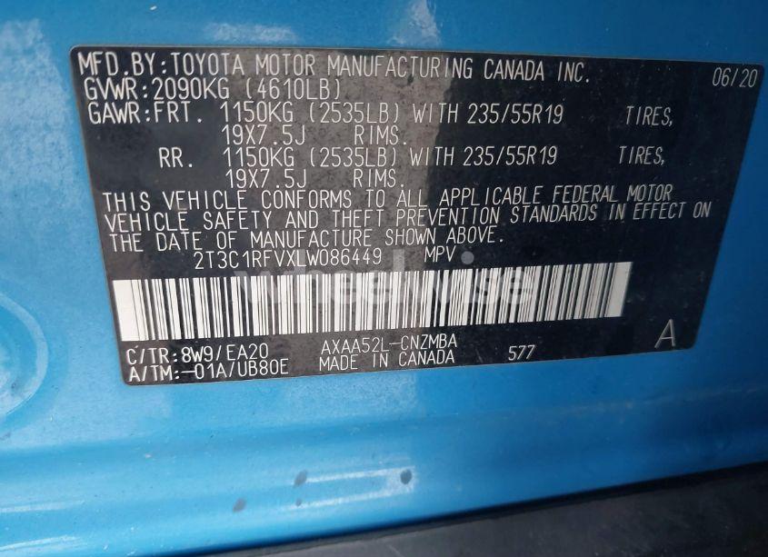 Photo 9 of 2020 Toyota Rav4 XLE PREMIUM (VIN 2T3C1RFVXLW086449)