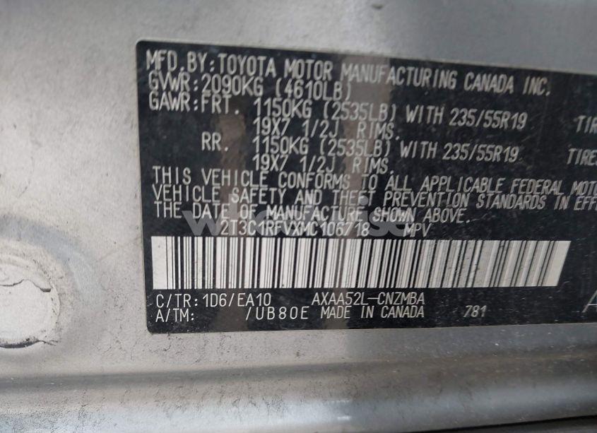 Photo 9 of 2021 Toyota Rav4 XLE PREMIUM (VIN 2T3C1RFVXMC106718)