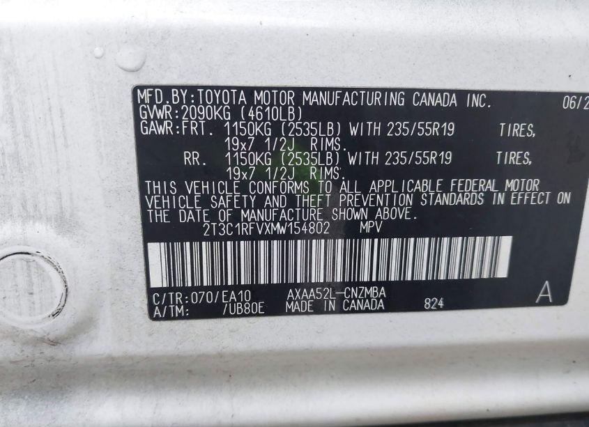 Photo 9 of 2021 Toyota Rav4 XLE PREMIUM (VIN 2T3C1RFVXMW154802)