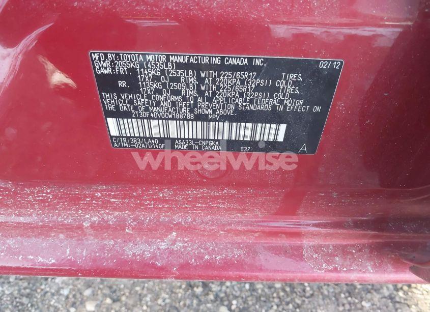 Photo 9 of 2012 Toyota Rav4 LIMITED (VIN 2T3DF4DV0CW188788)