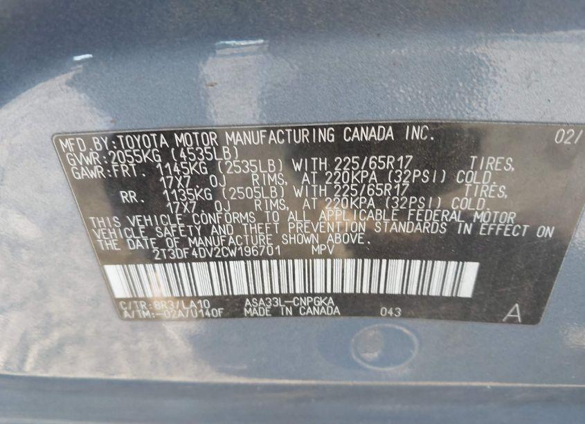 Photo 9 of 2012 Toyota Rav4 LIMITED (VIN 2T3DF4DV2CW196701)